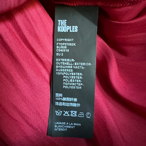 NWT | The Kooples | Red Satin V-Neck Long Sleeve Blouse with Ruffle Detail - Picture 6 of 6